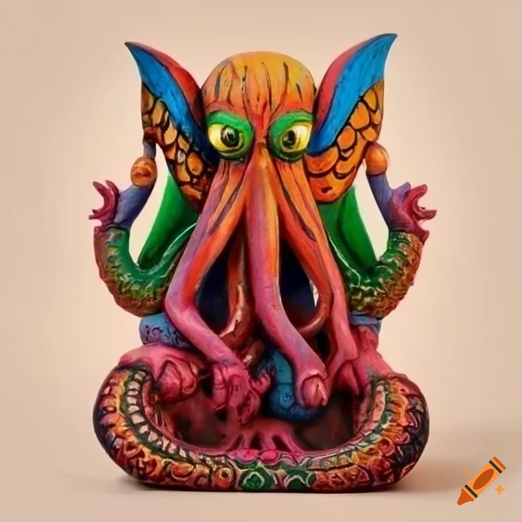 Wallpaper #uwMnZJMBpyOg8YnEDtaL225 Multicolored Wooden Cthulhu Statue on Craiyon