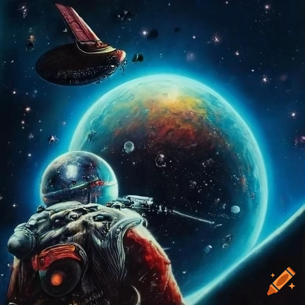 Wallpaper #PV7nMpMBborbLbczbmCQ52 Vintage Fantasy Cover Art of Outer Space on Craiyon