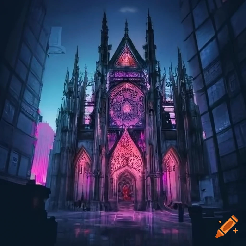 Wallpaper #PPtihJcBx-Hc5Y204K-u53 Cyberpunk Gothic Cathedral on Craiyon