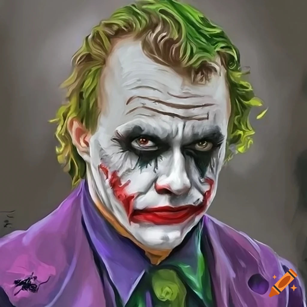 Wallpaper #6xqXUZMB1yWOL4qgNIF367 Artwork of Heath Ledgers Joker on Craiyon