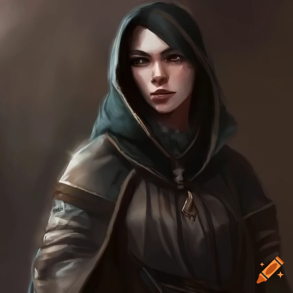 Wallpaper #qWj0HJMBSpphPi3--ST6335 Detailed Portrait of a Serious Female Dnd Rogue with Black Hair on Craiyon