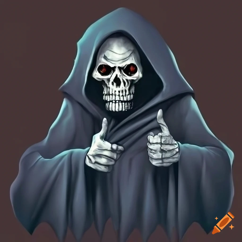 Wallpaper #12df7JIBSpphPi3-dlJx1 Humorous Image of a Grim Reaper Thumbs Up and Pointing