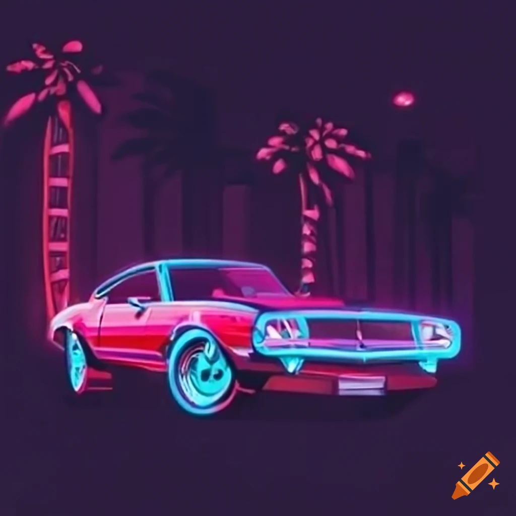 Wallpaper #SBrvTpMB1yWOL4qgL34p310 Vintage Camaro Parked on Miami Shoreline at Night