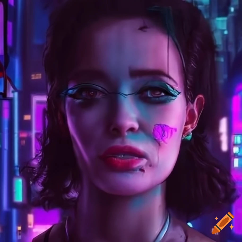 Wallpaper #6zv1bJcBSWmA-tzpdI3M189 Elaine Benes in a Cyberpunk City on Craiyon