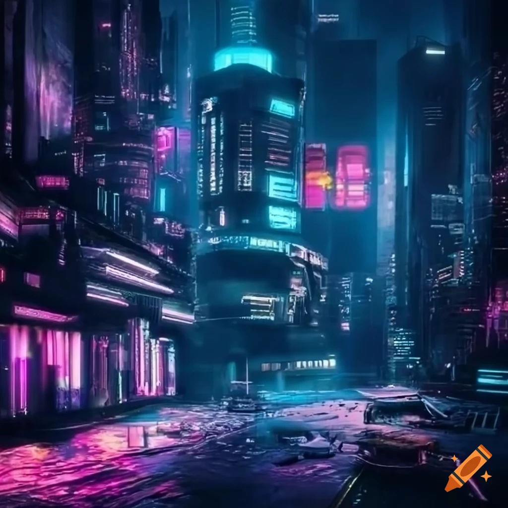 Wallpaper #PKeVMpMBlSzal8H1Ttud179 Futuristic Cyberpunk City with Flying Ship on Craiyon