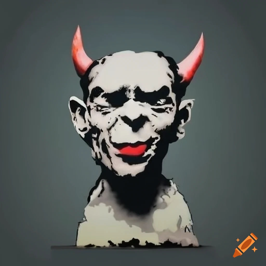 Wallpaper #6gPaYpMBpyOg8YnEftM1236 Banksy Style Devil Artwork on Craiyon
