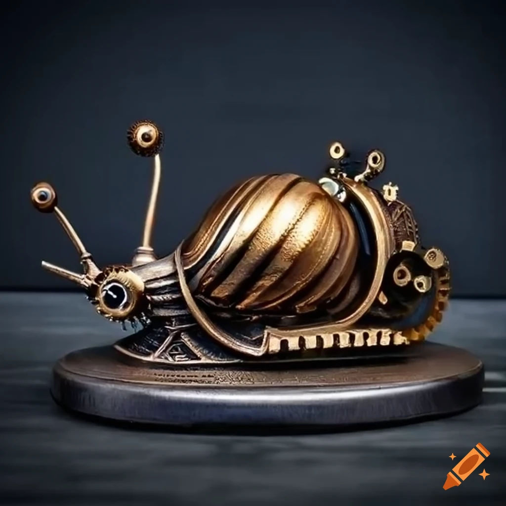 Wallpaper #7DE0NZMB5zzyi_yYk1WD12 Steampunk Mechanical Snail Made of Bronze Copper Colored Metallic Alloy