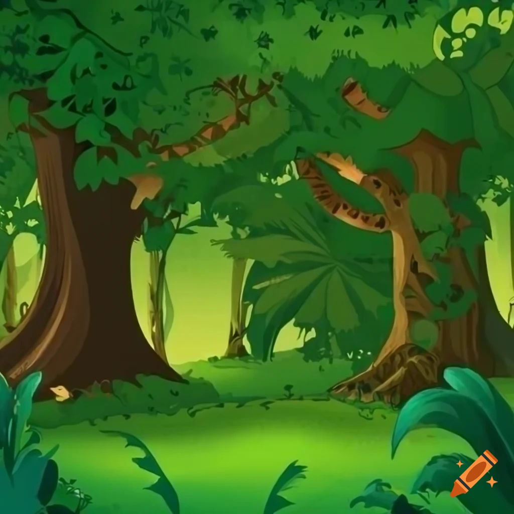 Wallpaper #l3f4J5MB-pgBXx60Cqiw50 Cartoon Jungle Theme Background There Are Vines and a Lot of Trees on
