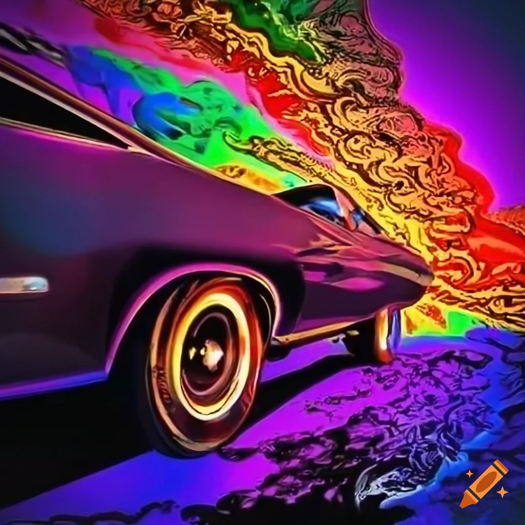 Wallpaper #uf-qapMB3lSXT3zUqOaC94 70s Muscle Car with Psychedelic Background on Craiyon