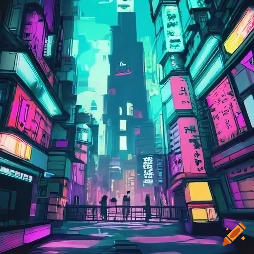 Wallpaper #FxpgUJMB1yWOL4qg-4Am153 Up Angle View of Cyberpunk Tokyo in Anime Style on Craiyon
