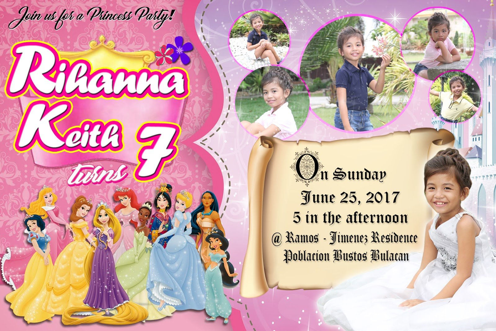 Wallpaper #MGirGpMBSpphPi3-mR1G126 Sample of 7th Birthday Invitation