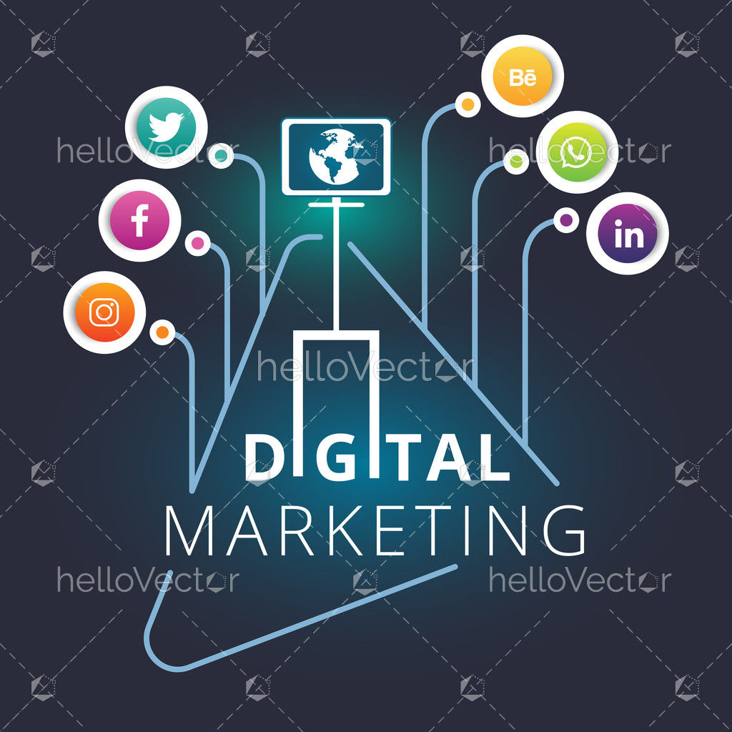 Wallpaper #lWe_75IBSpphPi3-ZGNL17 Digital Marketing Graphic with Colorful Social Media Icons Vector