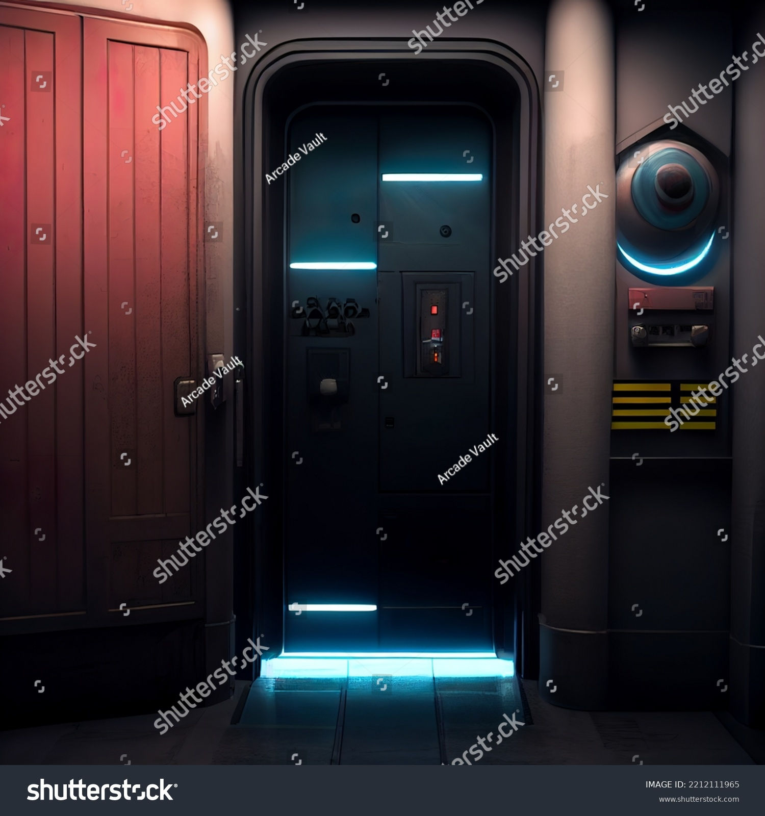 Wallpaper #eABW644BSdW8dNouNRFB10 Dark Cyberpunk Door Illustration Design Stock Illustration 2212111965
