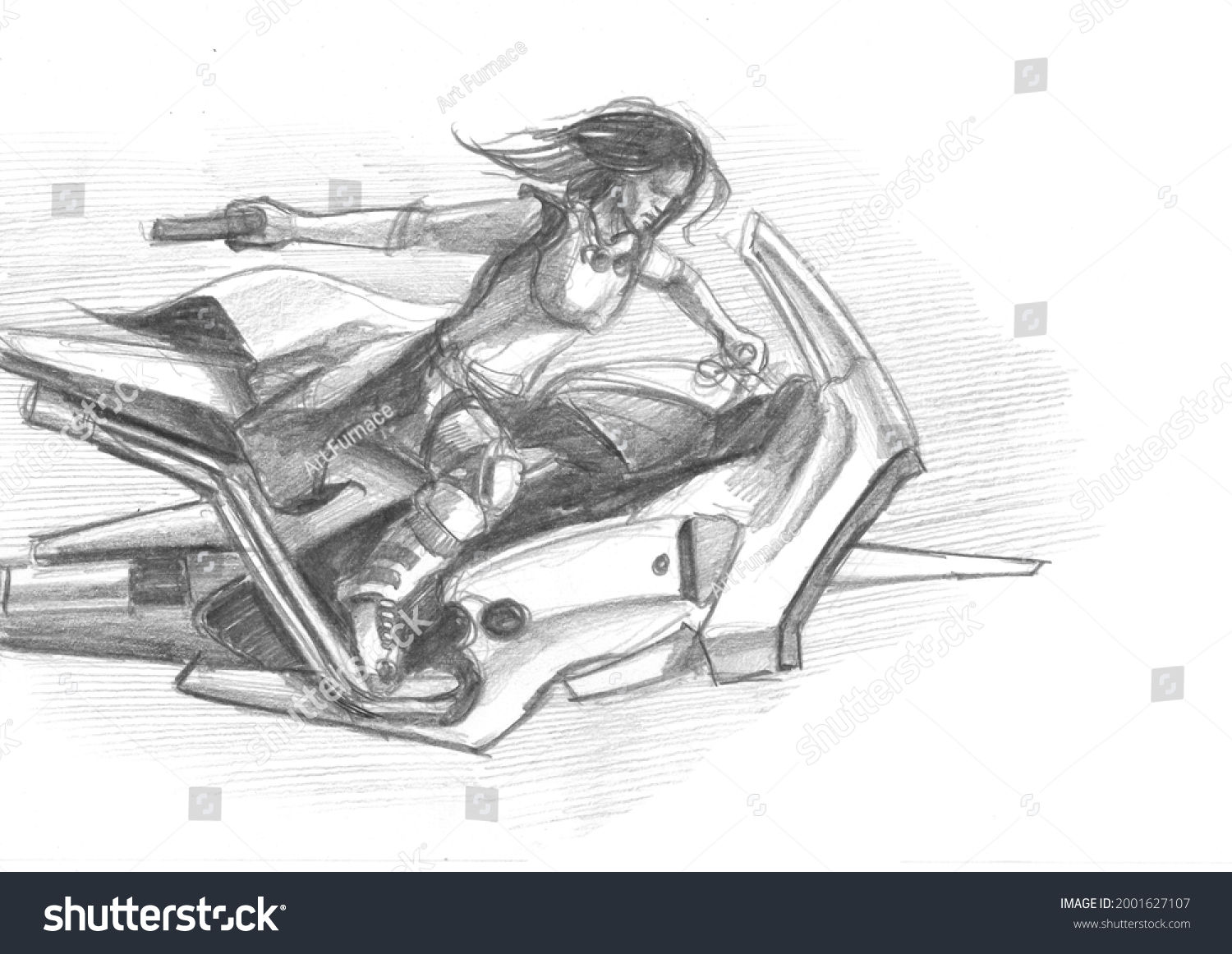 Wallpaper #WkD9LpMBJhL2WPbal7s-137 Science Fiction Biker Sketch Black White Stock Illustration 2001627107