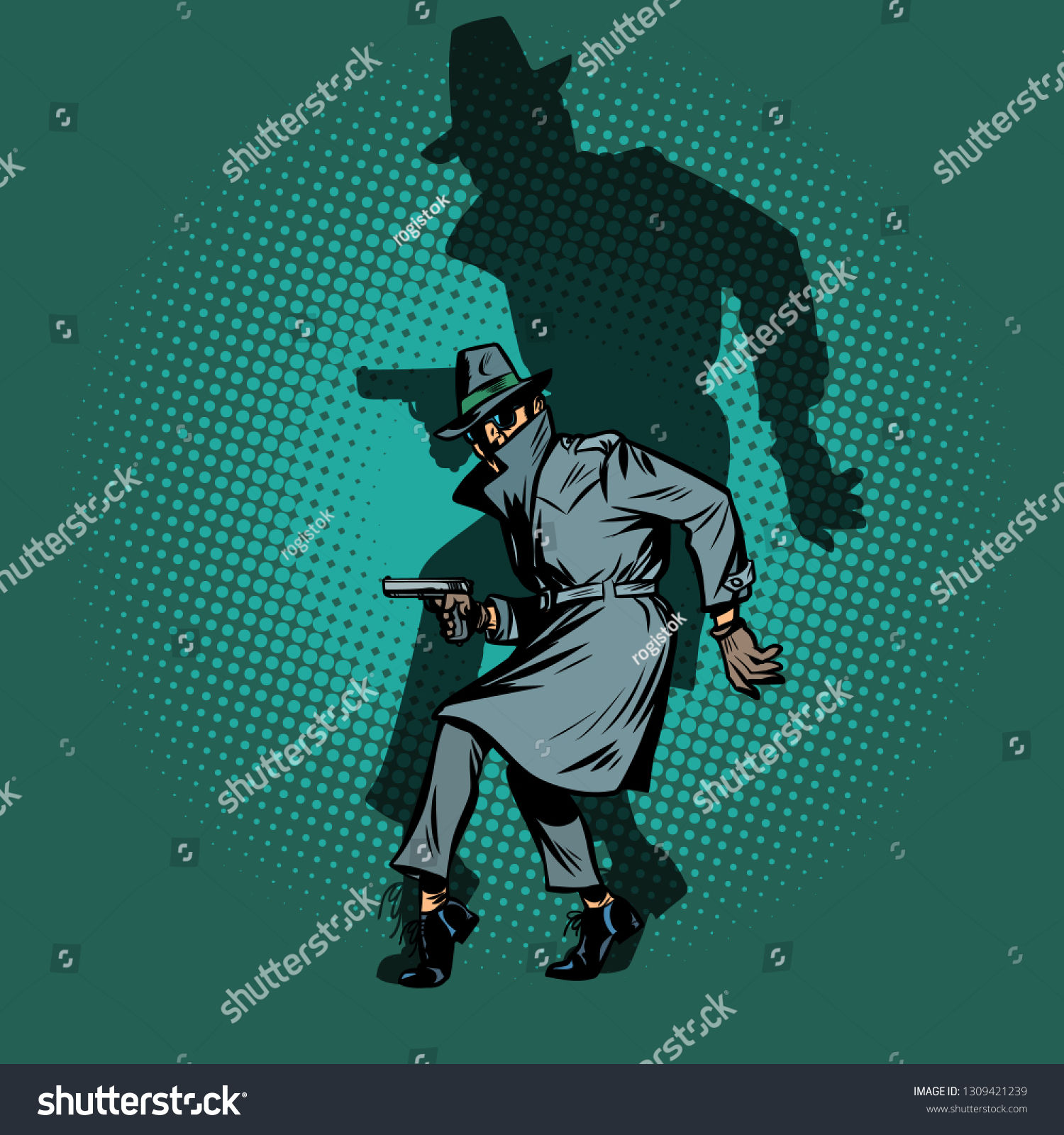 Wallpaper #fWer65IBSpphPi3-A01M139 Shadow Noir Detective Spy Man Gun Stock Vector Royalty Free