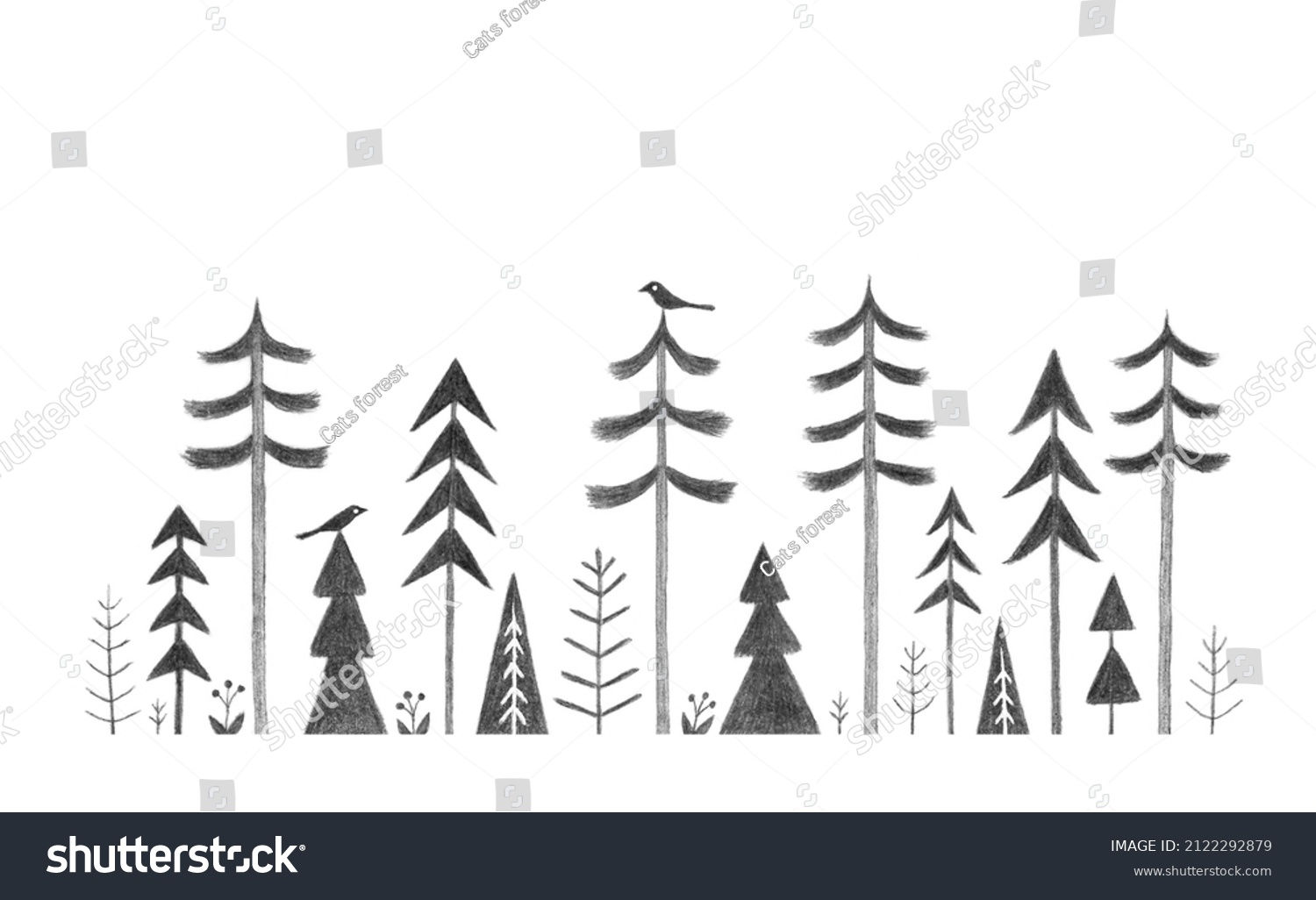 Wallpaper #d2c4EZMBSpphPi3-OPZ195 Minimalistic Forest Pencil Drawing on White Stock Illustration