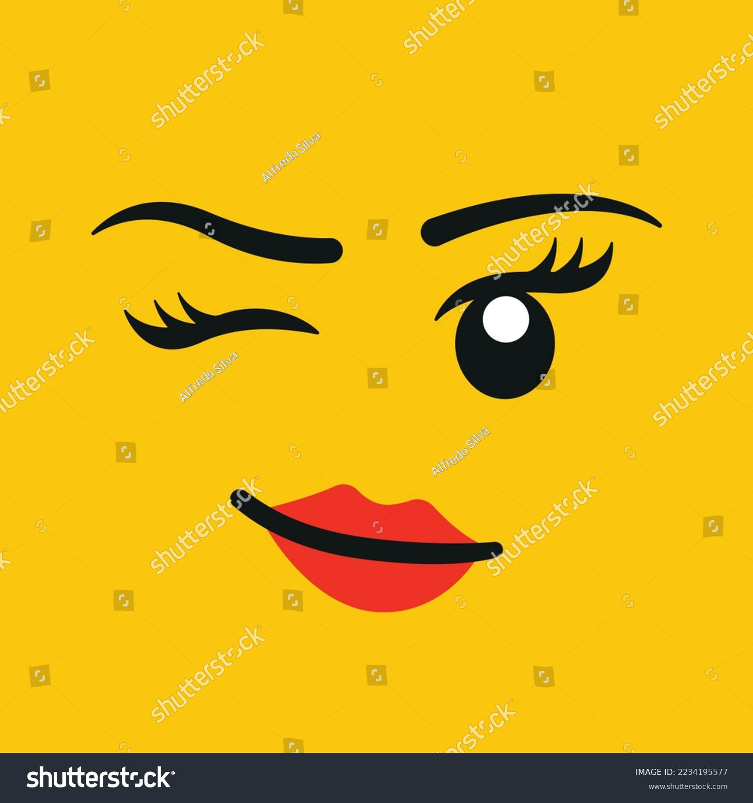 Wallpaper #tmiSGZMBSpphPi3-zxdm43 Yellowhead Girl Wink Lipstick Eyelashes Face Stock Vector Royalty Free