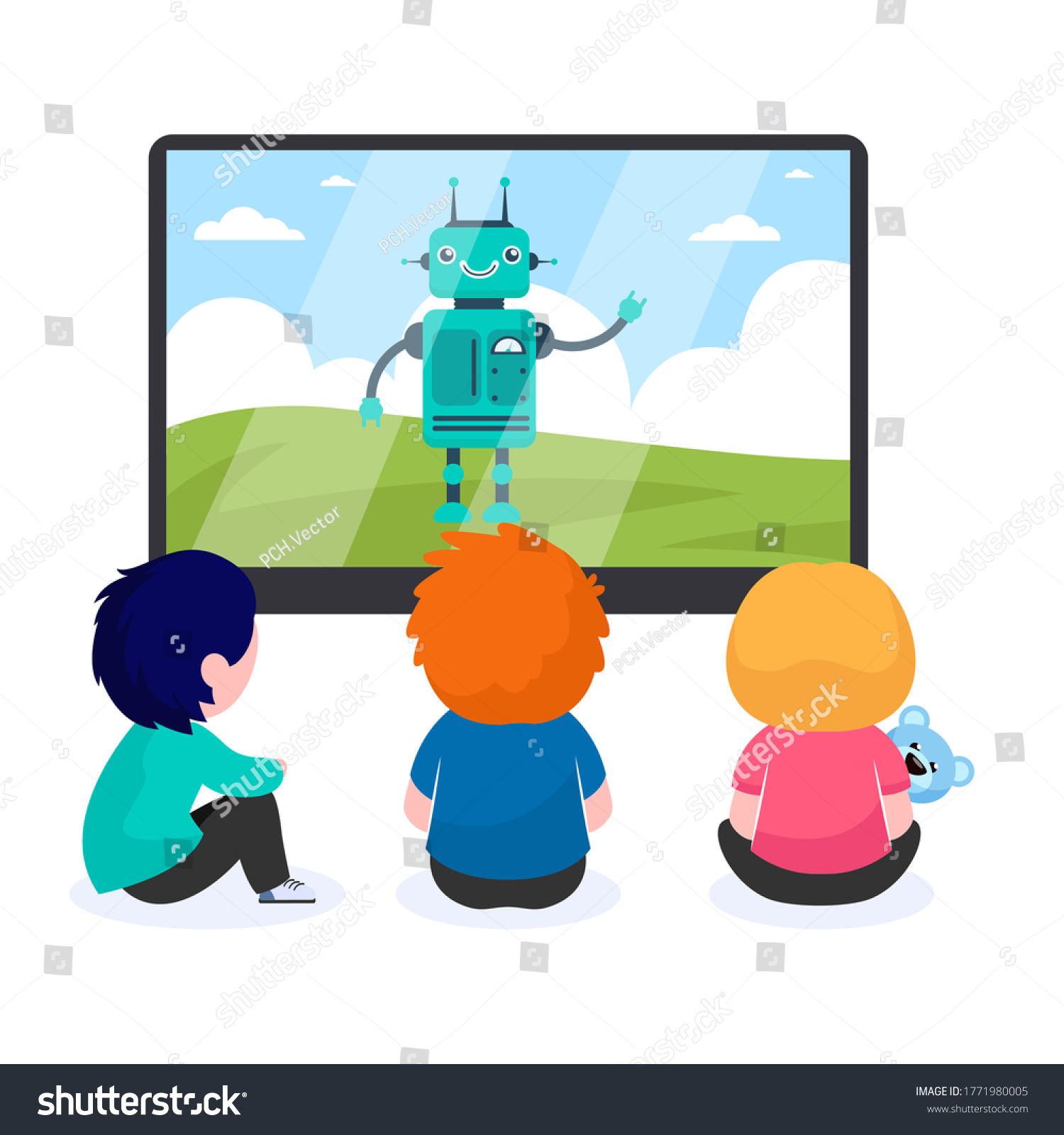 Wallpaper #s6U5MpMB0vj5YdARDNNN227 Children Watching Cartoon Robot TV Screen Stock Vector Royalty Free