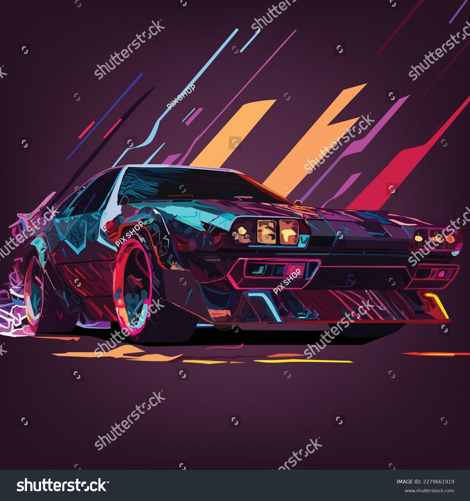 Wallpaper #kBpiUZMB1yWOL4qgnYGQ228 Cyberpunk Sport Car Retrowave Style 80s