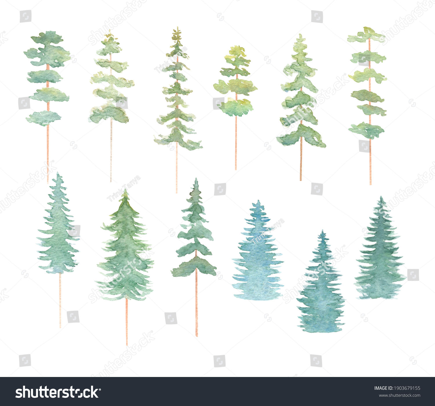 Wallpaper #BGdQC5MBSpphPi3-qtkV12 Watercolor Abstract Pine Trees Collection Isolated Stock Illustration
