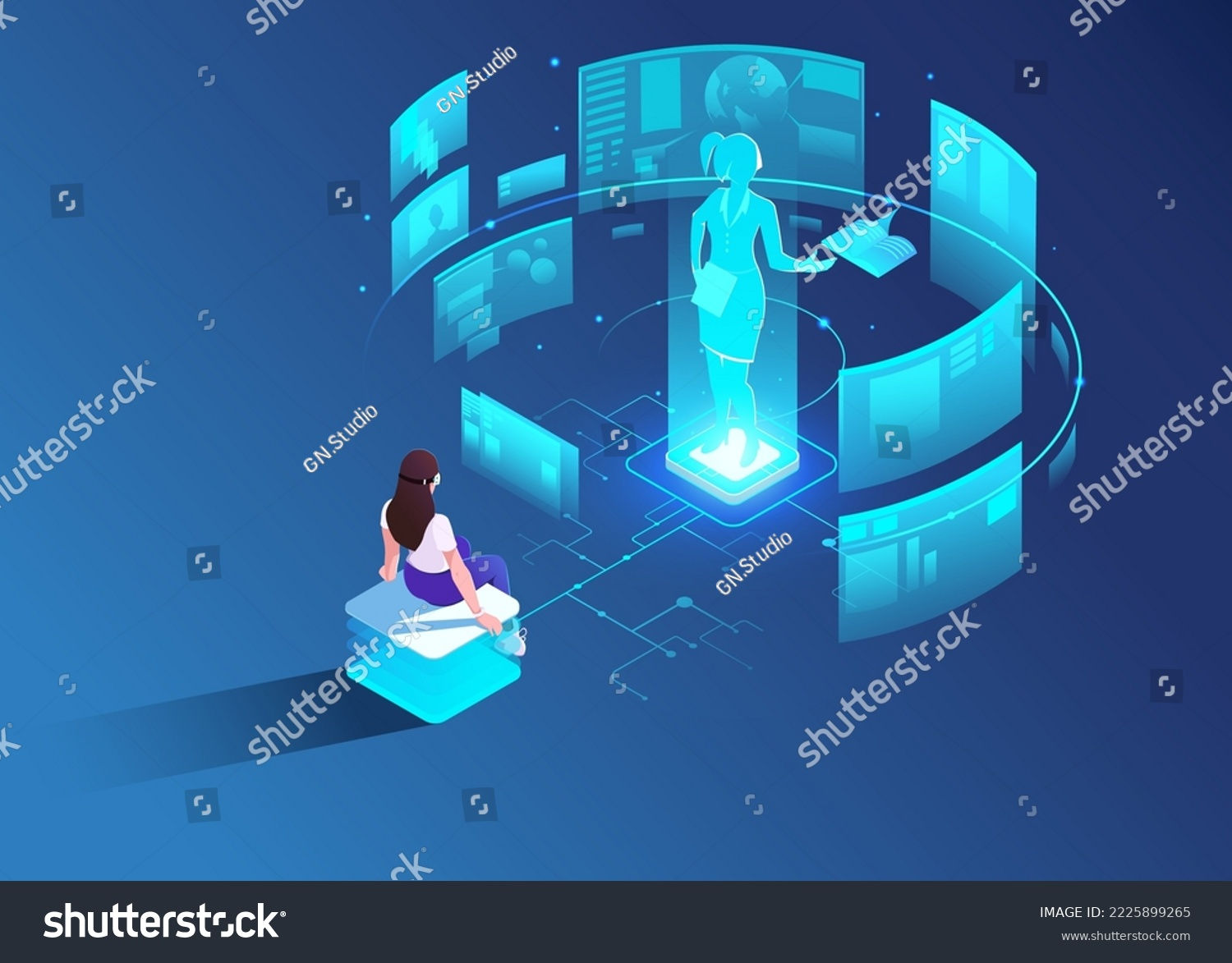 Wallpaper #e9tnMpMB3oUMxGFSkT0z57 Digital Technology Hologram Girl Student Vr Stock Vector Royalty Free