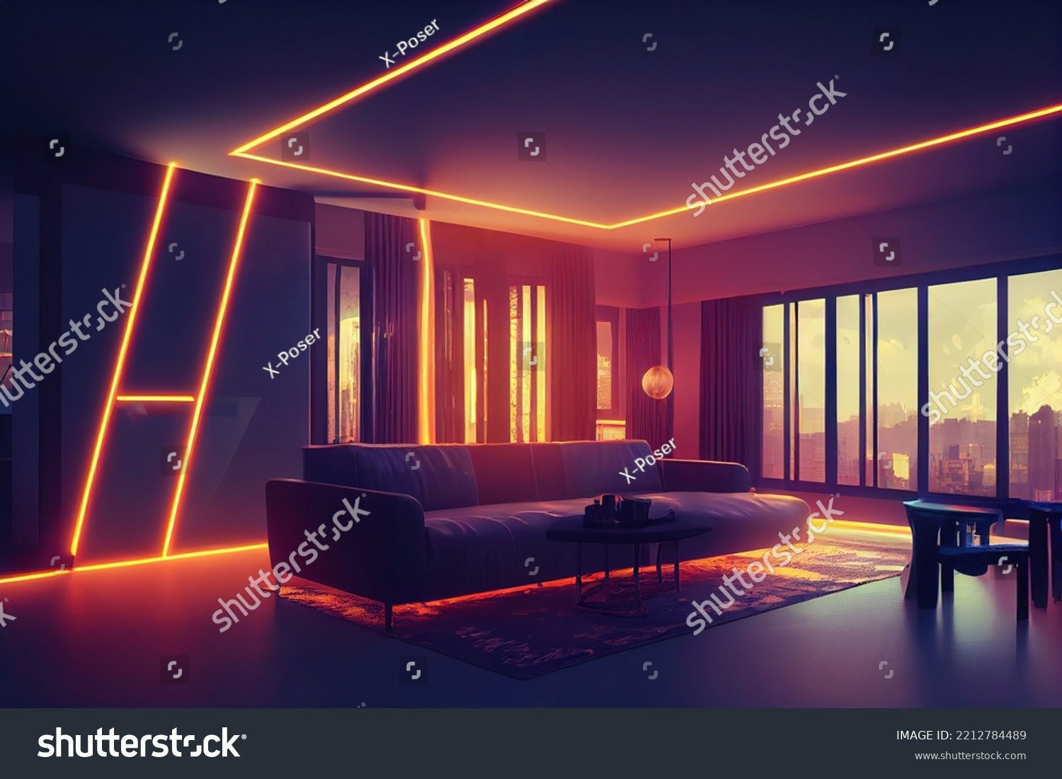 Wallpaper #_xkHJY8BtGB6xQ78zoXN31 Beautiful Home Cyberpunk Interior Anime Style Stock Illustration