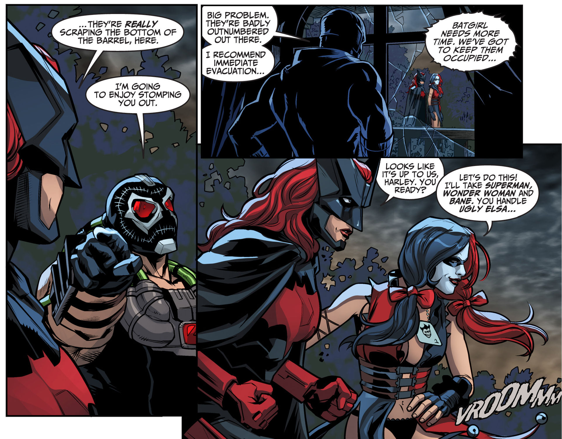 Wallpaper #CxnHLo8BtGB6xQ789ZYx18 Batwoman and Harley Quinn vs Bane and Killer Frost vs Superman and