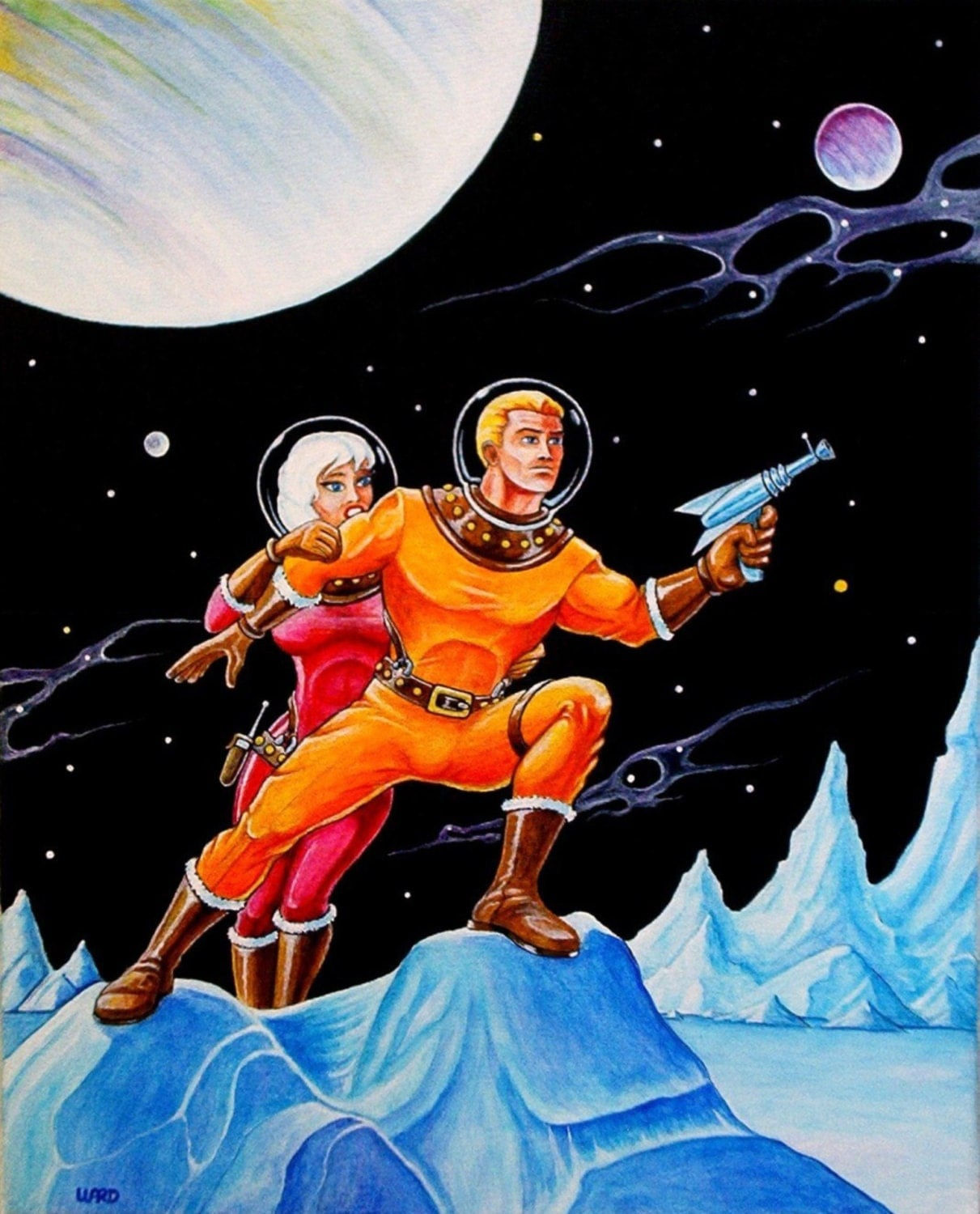 Wallpaper #PV7nMpMBborbLbczbmCQ14 11 X 14 Retro Space Art Print from Original by Wardartstudios