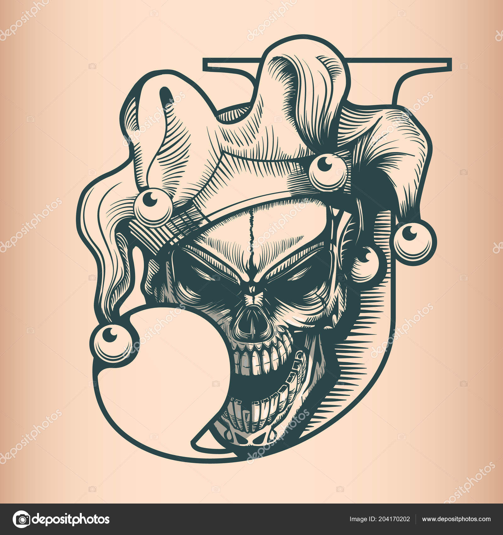 Wallpaper #dwO7YpMBpyOg8YnEENNL61 Vintage Joker Skull Monochrome Hand Drawn Tatoo Style Stock Vector by