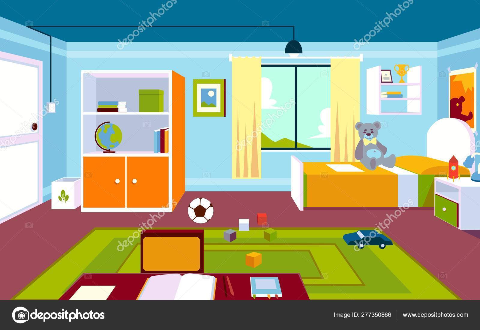 Wallpaper #MWcjC5MBSpphPi3-X9jd125 Interior of the Kids Room in the Home in a Cartoon Style Stock Vector