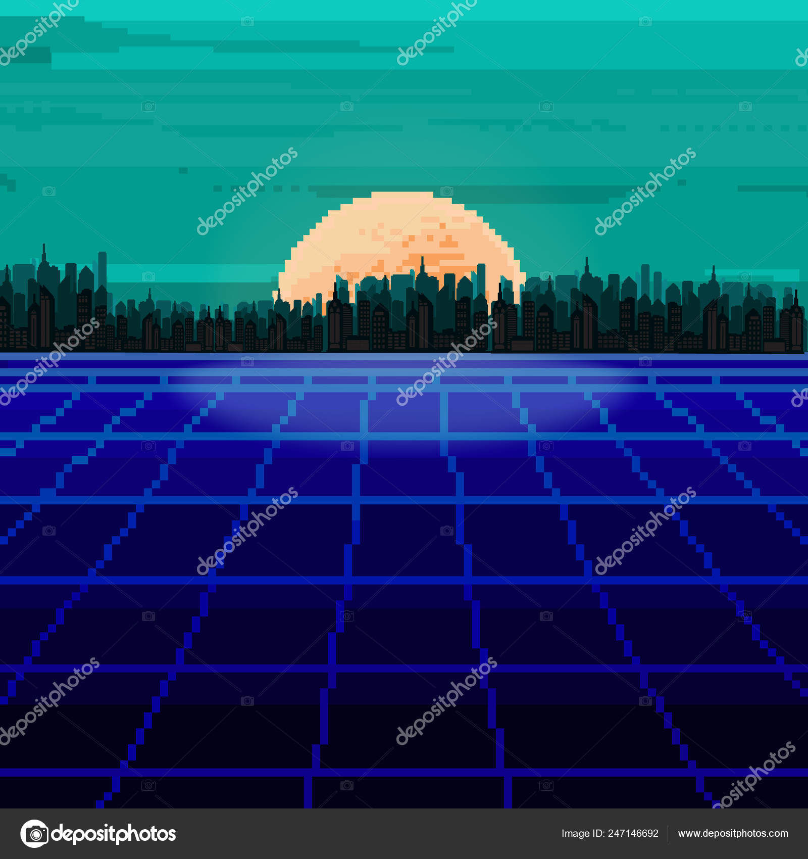 Wallpaper #42exDJMBSpphPi3-h9_r55 Vector Pixel City Pixel Art Background Pixel Sunrise Sunset 80s Stock