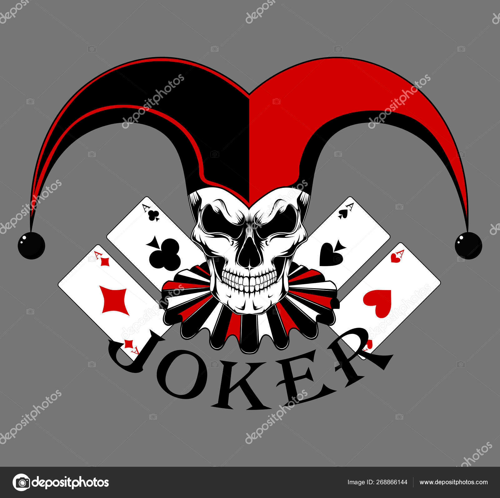 Wallpaper #dwO7YpMBpyOg8YnEENNL19 Joker Skull Cards Vector Image Gray Background Stock Vector by Anna