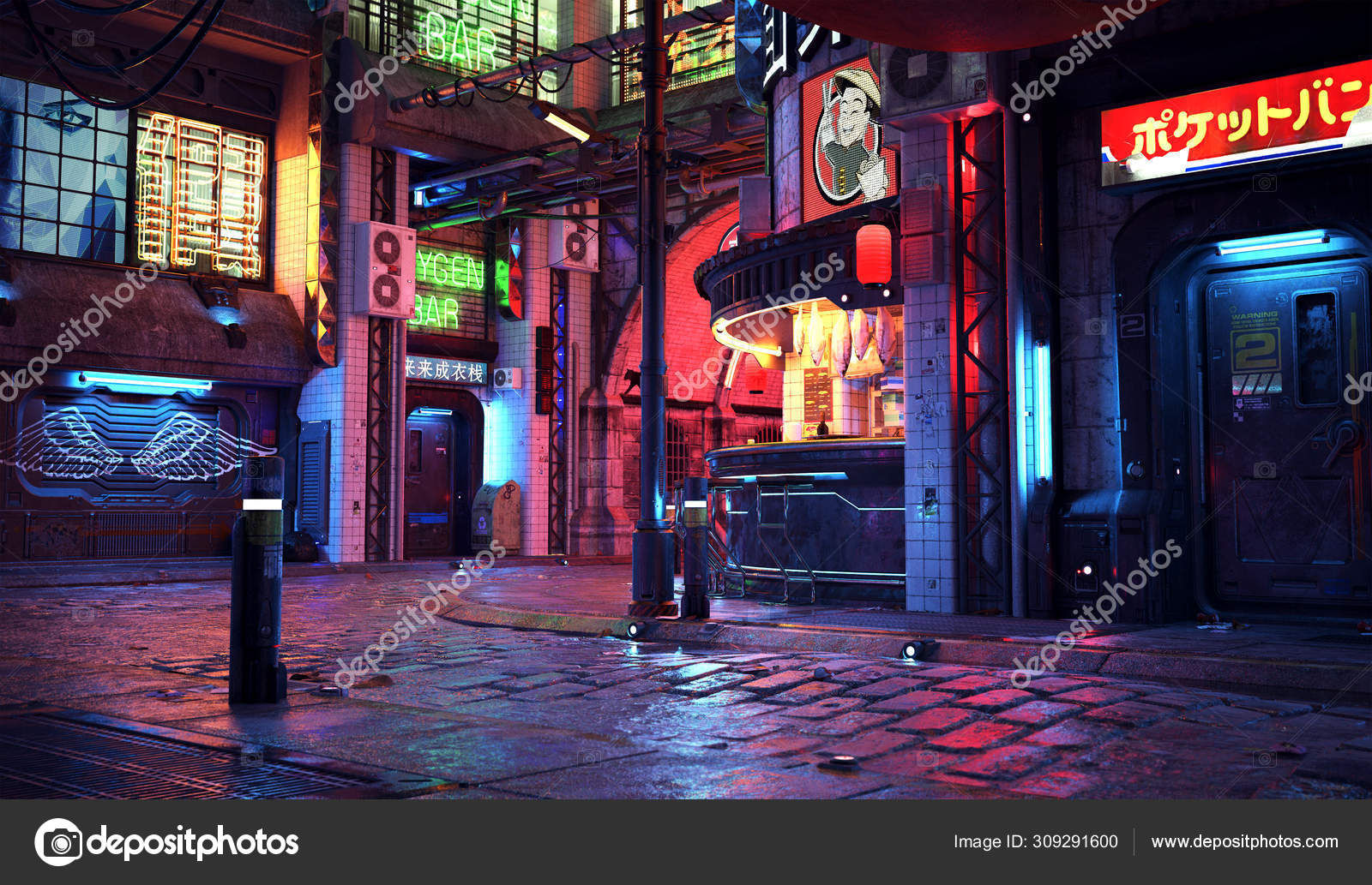 Wallpaper #rXcPJpMB-pgBXx60rqAE267 Cyberpunk Ville Science Fiction Nuit Avec Neons Image Libre De Droit
