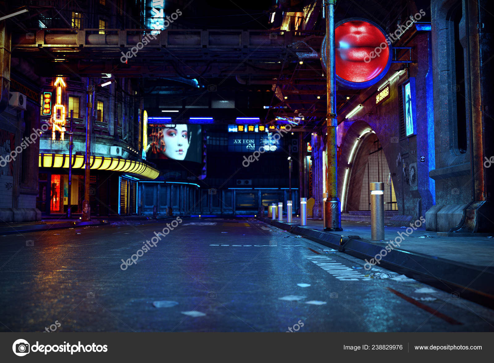 Wallpaper #s30H8o4Bnwiau_P6mwok43 Cyberpunk Sci Street Night Stock Photo Ravven 238829976