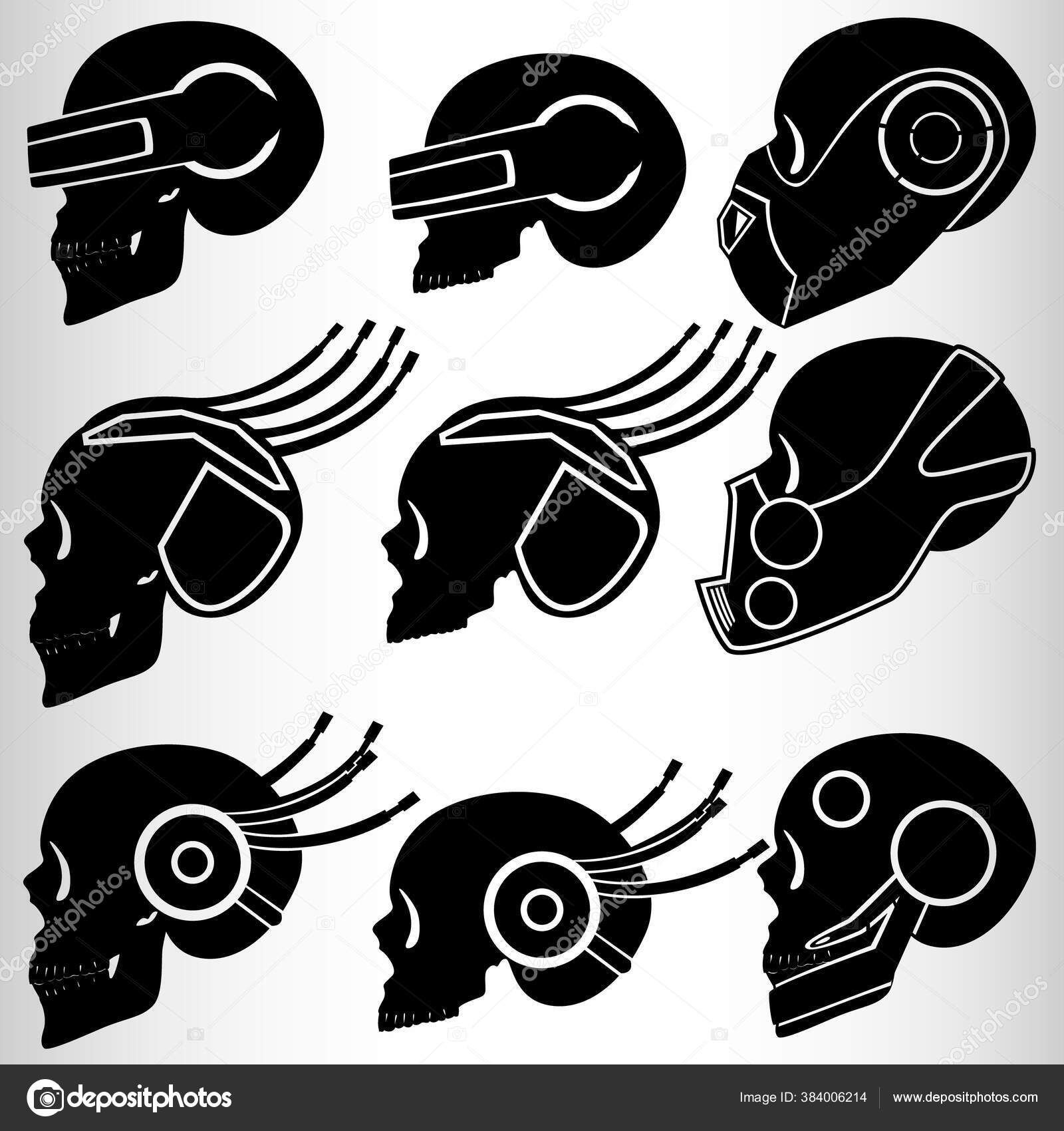 Wallpaper #pWinHpMBSpphPi3-rCnt245 Set Nine Skulls Style Cyberpunk Set Emblems Tattoos Cyborg Skull Stock