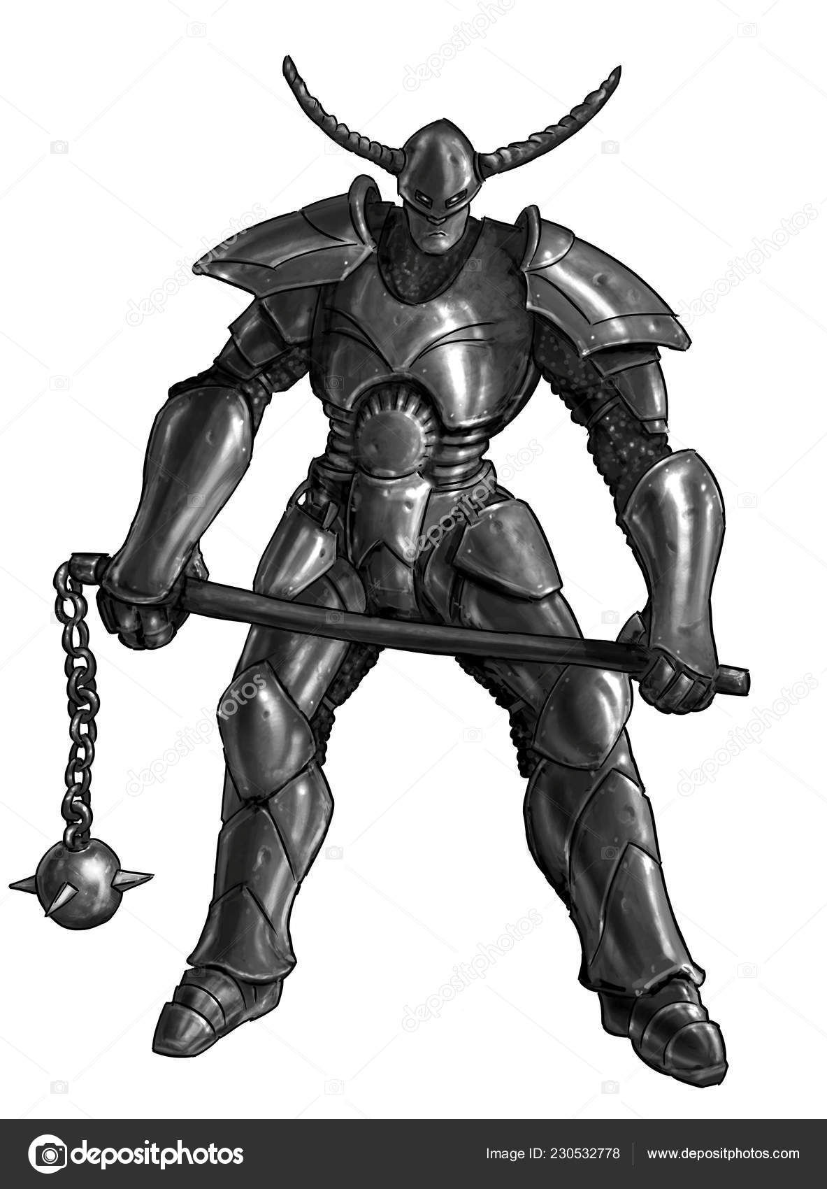 Wallpaper #qQMaZJMBpyOg8YnEmtao80 Concept Art Fantasy Painting of Warrior Knight in Full Armor and Flail