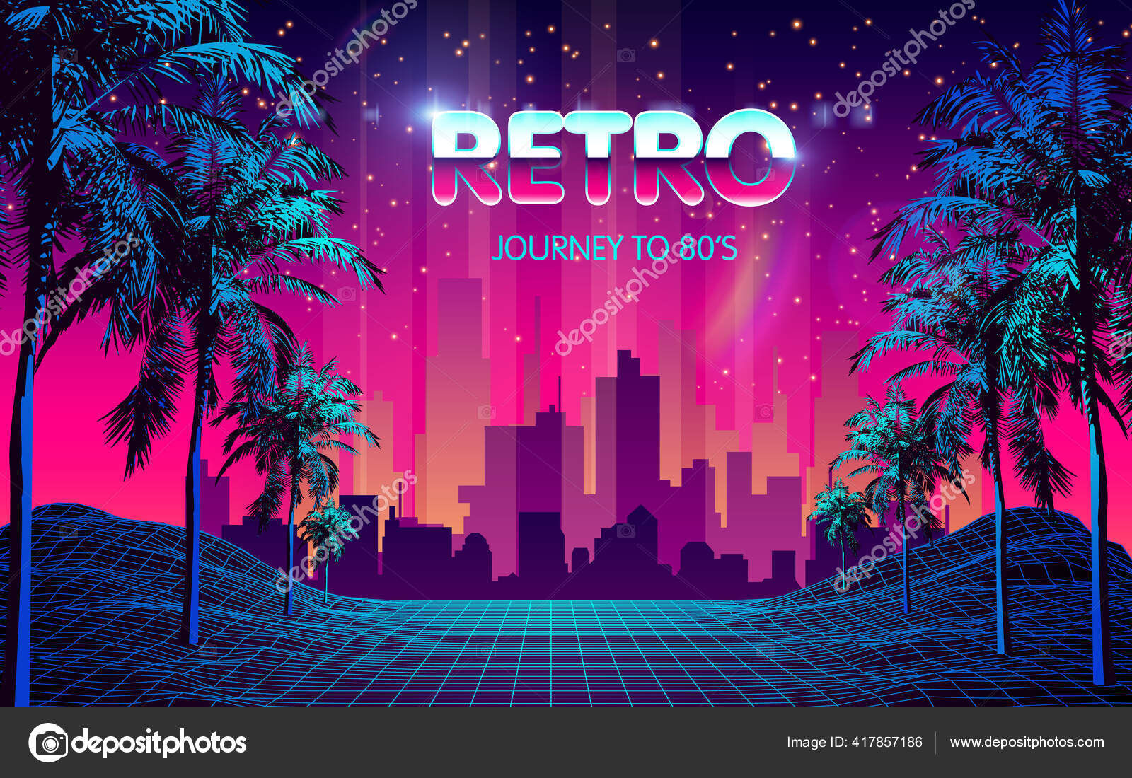 Wallpaper #khp8TpMB1yWOL4qgen0L54 Retro Futuristic Background 1980s Style with Palms Stock Vector Image