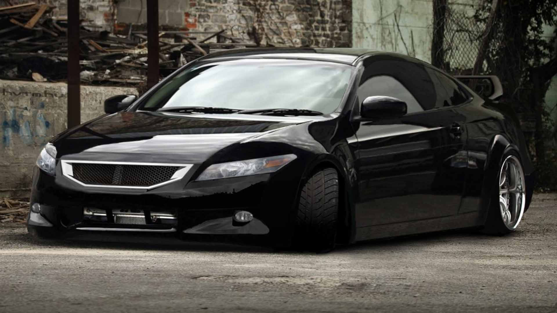 Wallpaper #r0U0l44B7YBJg1BVZKDq32 A Blacked-Out Honda Accord Slammed on Black Wheels