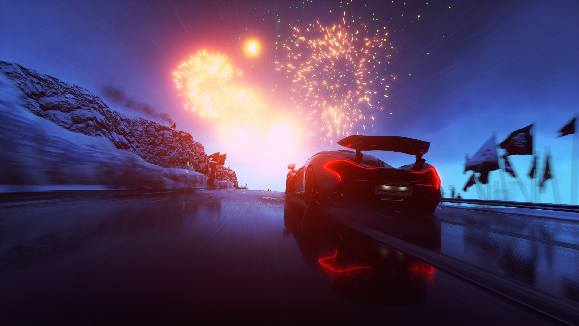 Wallpaper #bWhyIZMBSpphPi3-IzBD214 HD Wallpaper Mclaren P1 Racing Through Snow and Fireworks