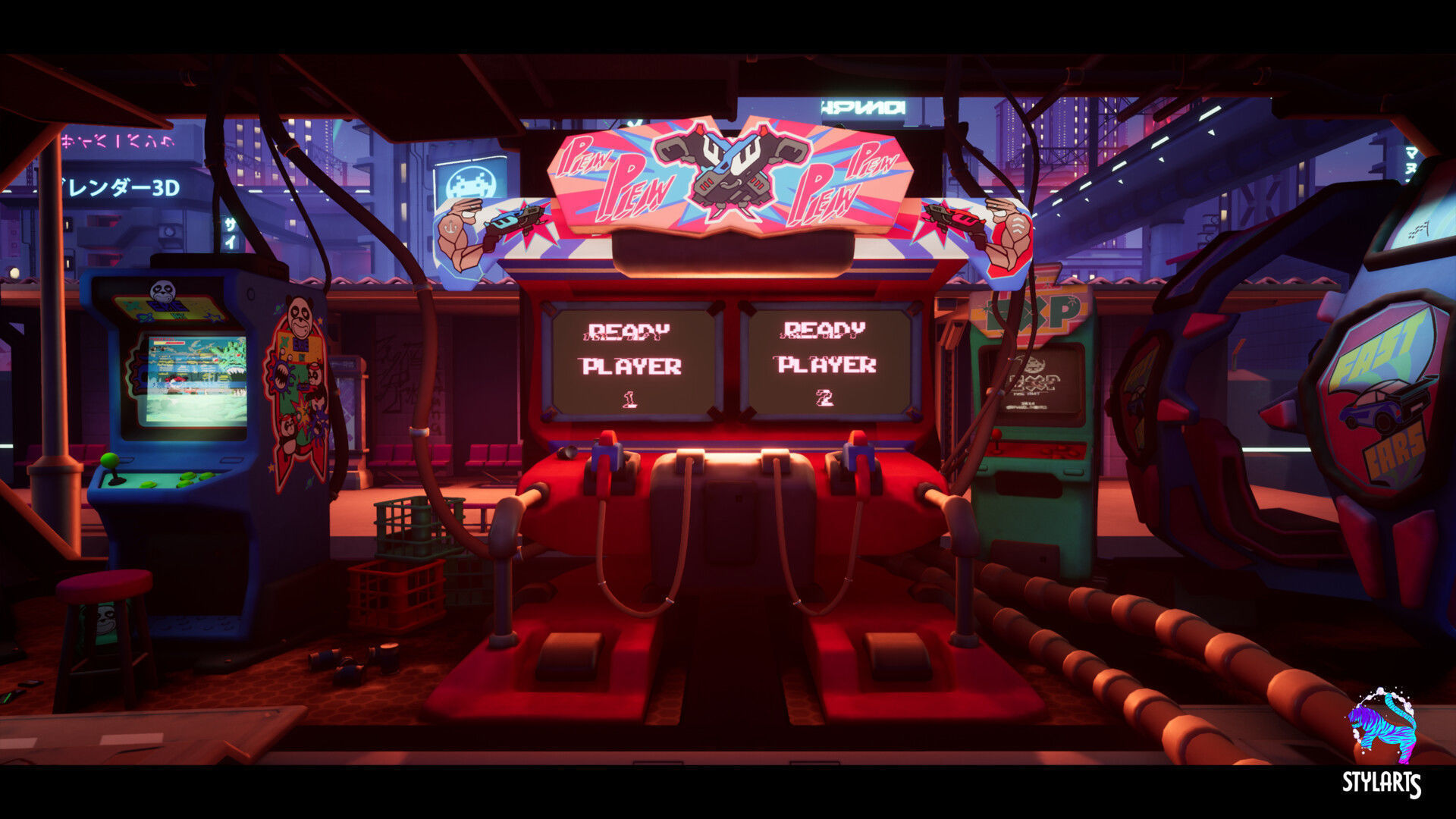 Wallpaper #ARk0Ao8BtGB6xQ78oEoU14 3D Model Stylized Cyberpunk Arcade Environment Vr Ar Low Poly