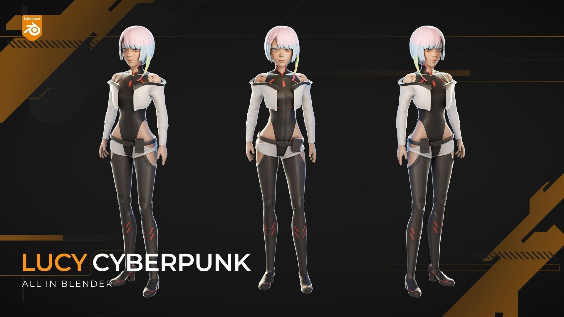 Wallpaper #QGgrIpMBSpphPi3-wjI9131 Lucy Cyberpunk Edgerunners 3D Model Character 3D Model Animated Rigged