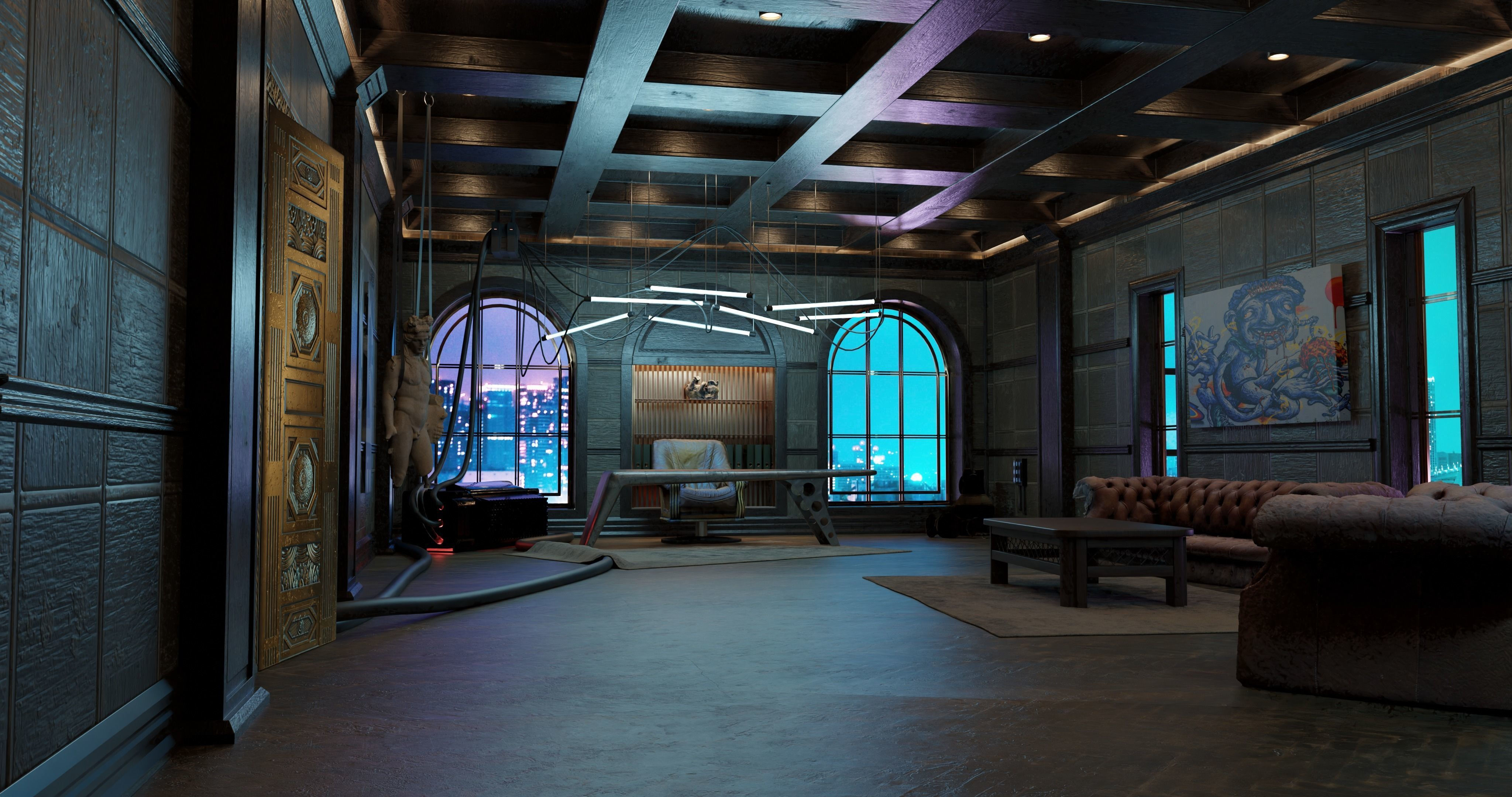 Wallpaper #EQM-YpMBpyOg8YnEZtLb97 Retro Cyberpunk Apartment Scene V11 3D Model Cgtrader