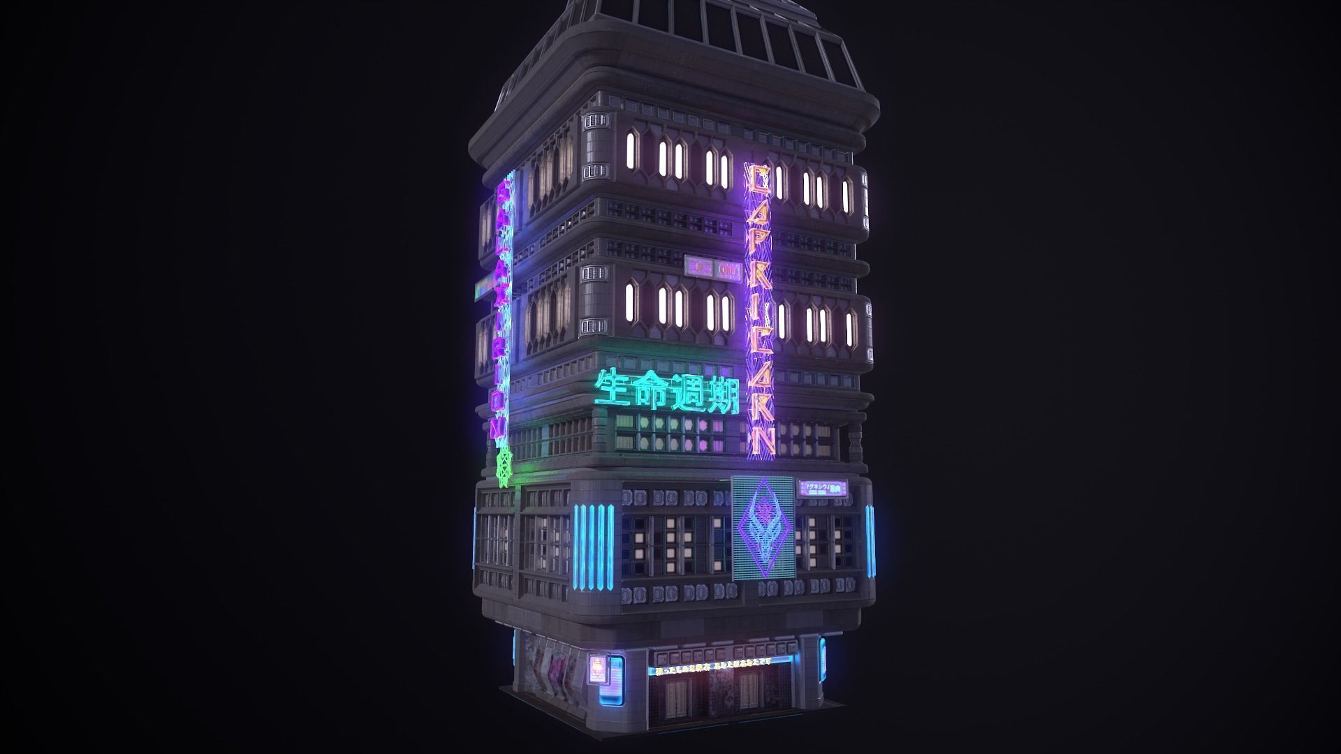 Wallpaper #W33Q744Bnwiau_P6ZAU033 3D Model Cyberpunk Building 26 Cgtrader