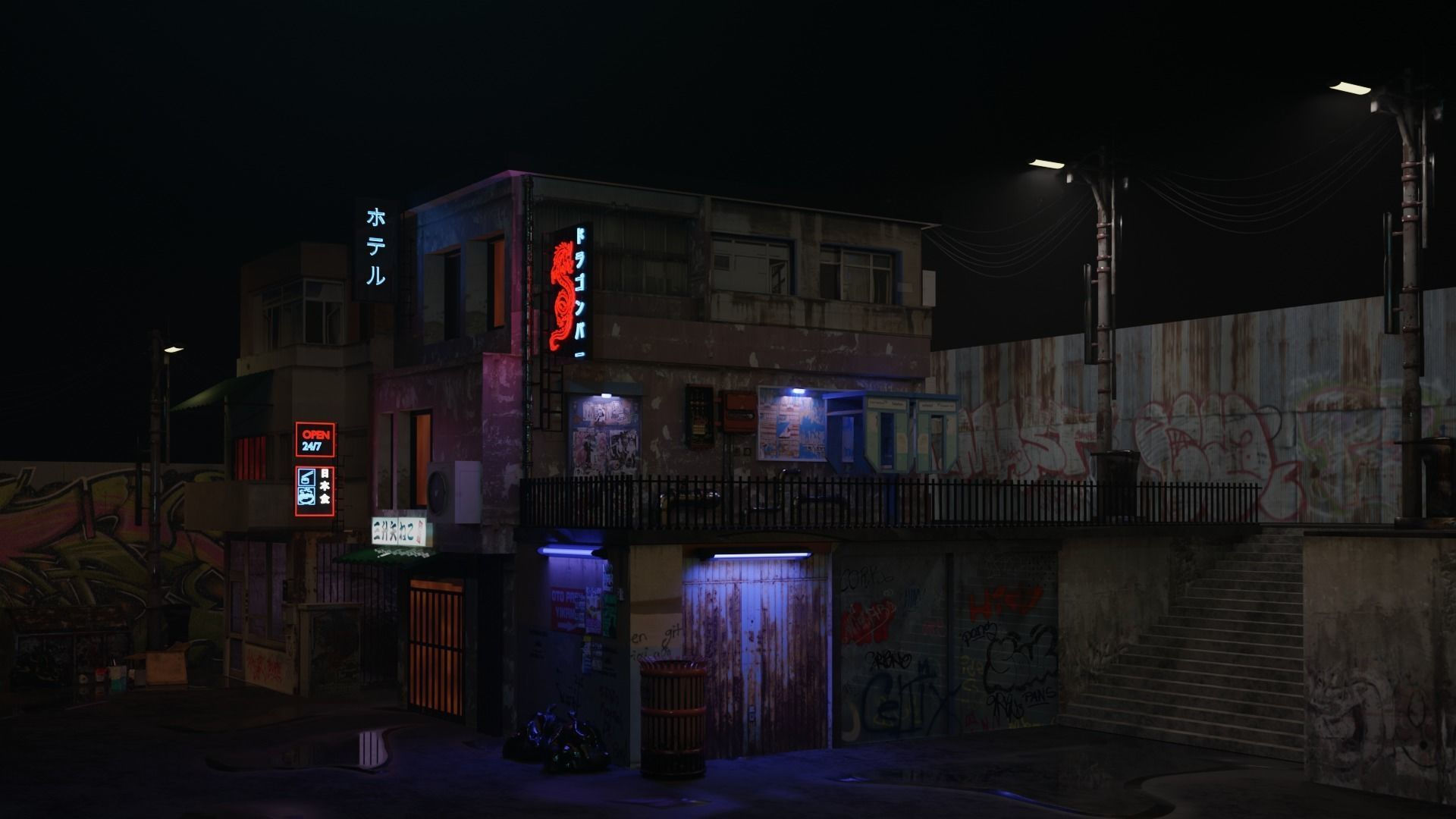 Wallpaper #0GgmGJMBSpphPi3-_xE194 Cyberpunk Street Scene 3D Model Cgtrader