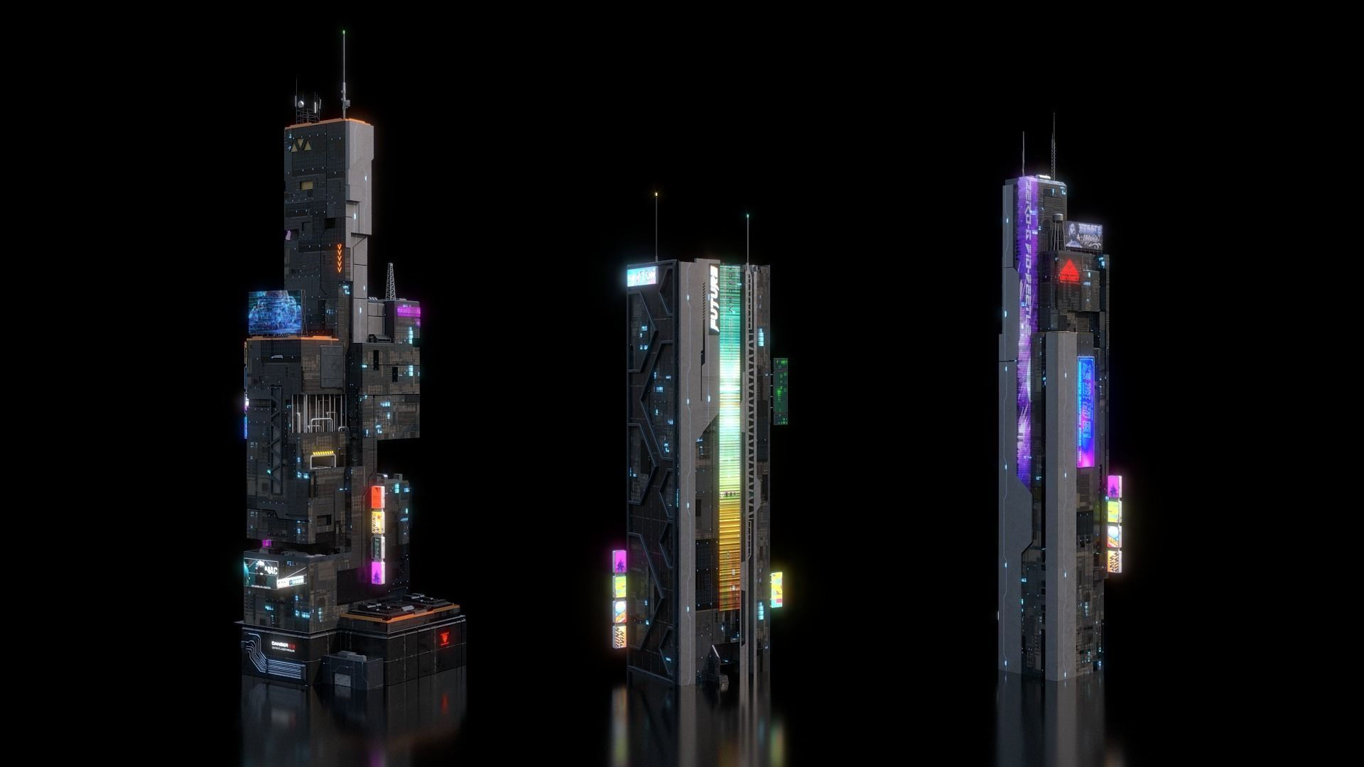 Wallpaper #72dbBpMBSpphPi3-ScBl131 Scifi Building Cyberpunk Futuristic Building Kitbash Bundle 3D Model