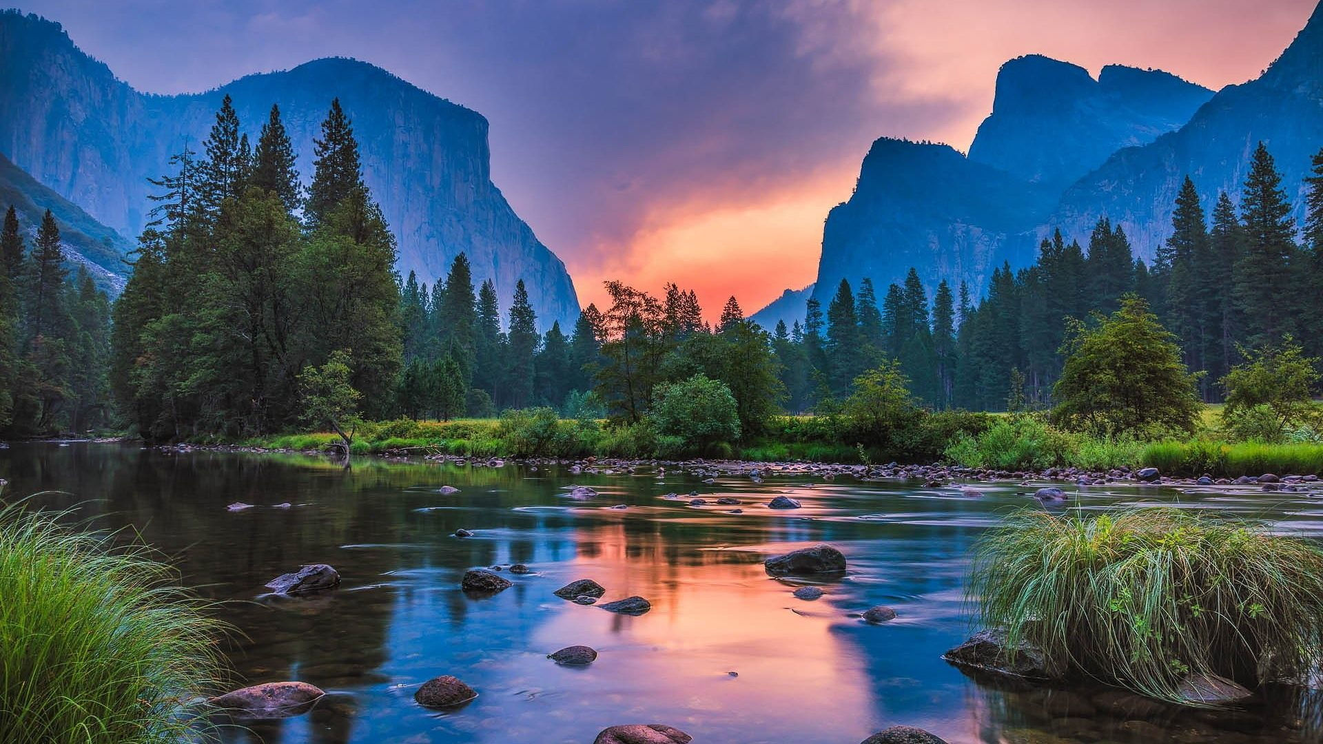 Wallpaper #s-9ES5MBMN-XEVvVNzoH81 Landscape Nature Reflection Sunset Mountains River Yosemite National