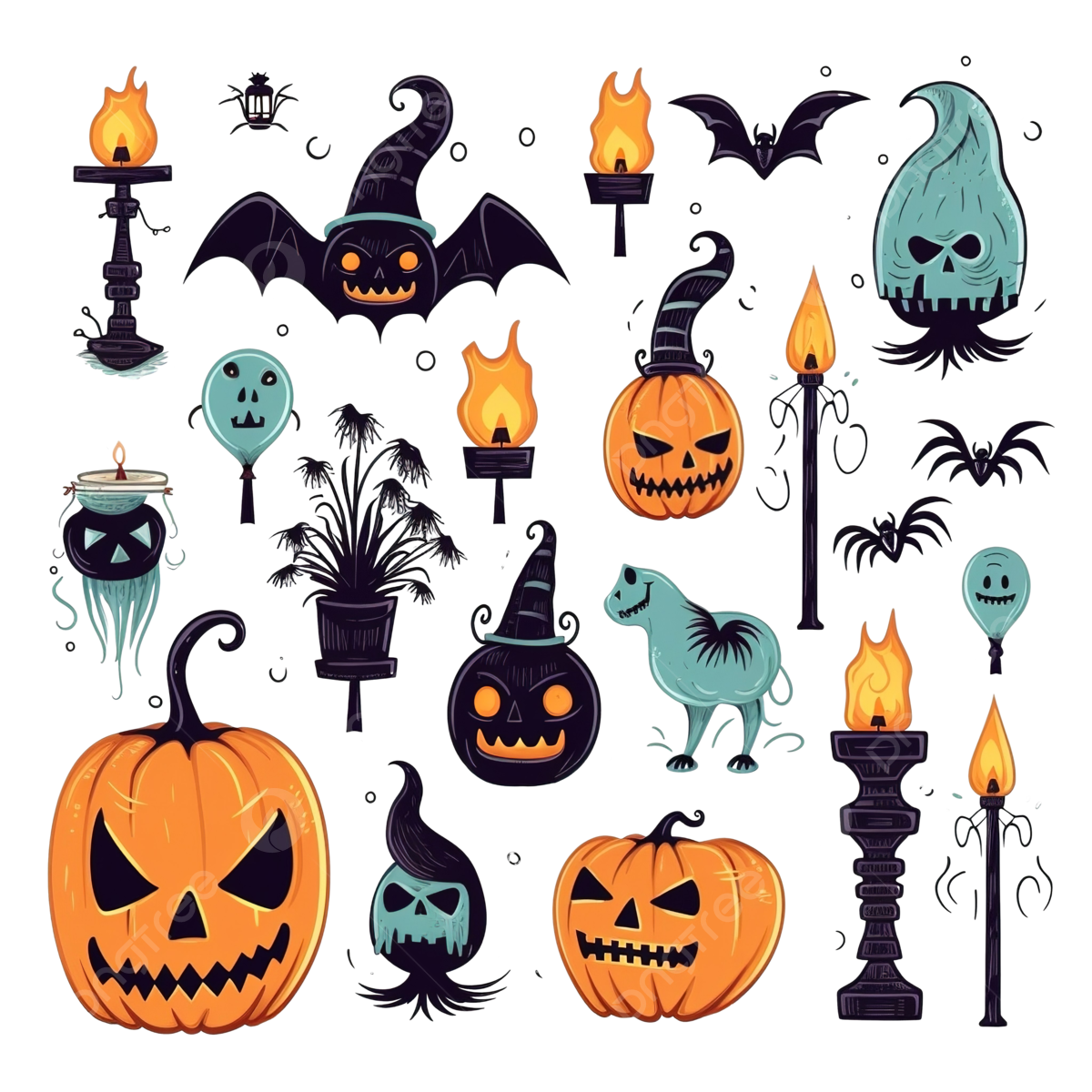 Wallpaper #SfS5OZMBKFX8bn3rL3dx188 Colorful Halloween Decoration Elements Skull Pumpkins Spider Ghost