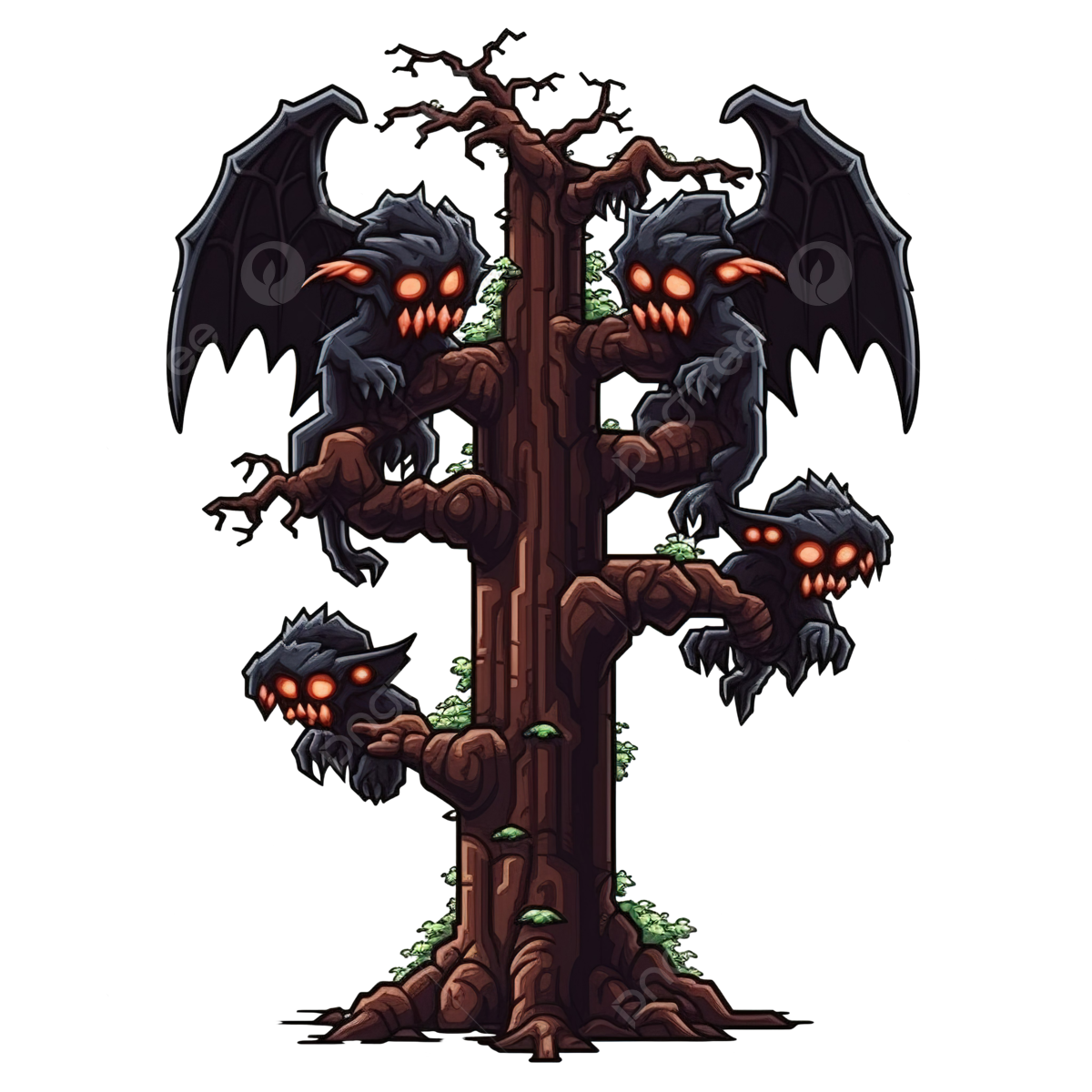 Wallpaper #5KkaipcBxbDgA0RlGvBq116 Pixel Art Halloween Spooky Tree Monster with Three Bat 8bit Pixel Art