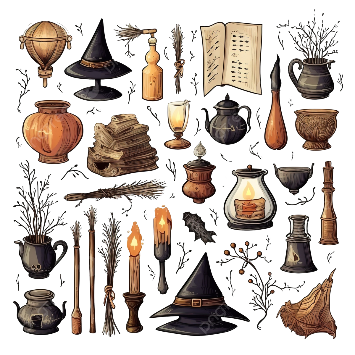 Wallpaper #cKU_N5MBVBiSkHCa8Itg416 Witchcraft and Magic Illustrations Set of Magic Items Halloween