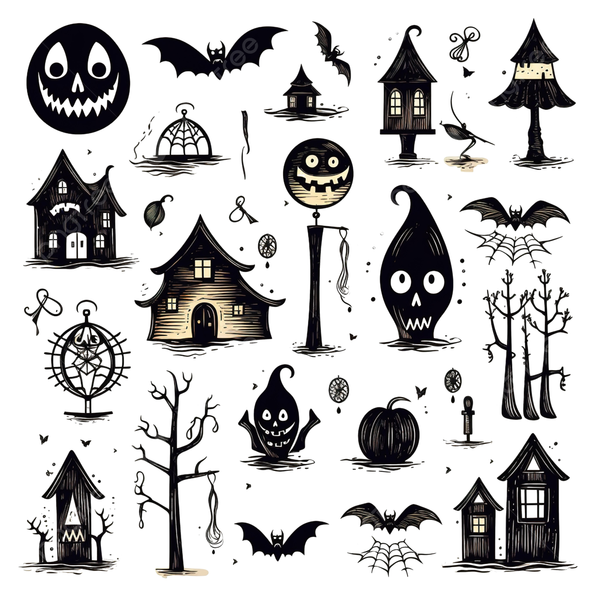 Wallpaper #lQMqZpMBpyOg8YnE0dqs330 Vector Hand Drawn Set of Halloween Decoration Elements Halloween